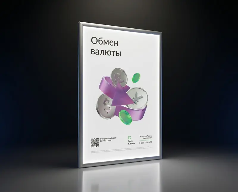 Фреймлайт банка Казани с рекламой обмена валюты